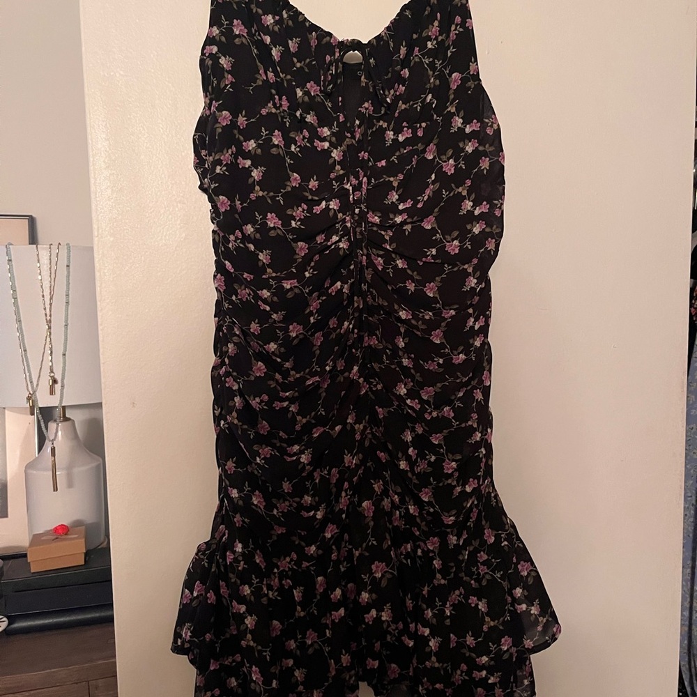Cotton Candy Black and Purple Ruffled Tiered Mini Dress